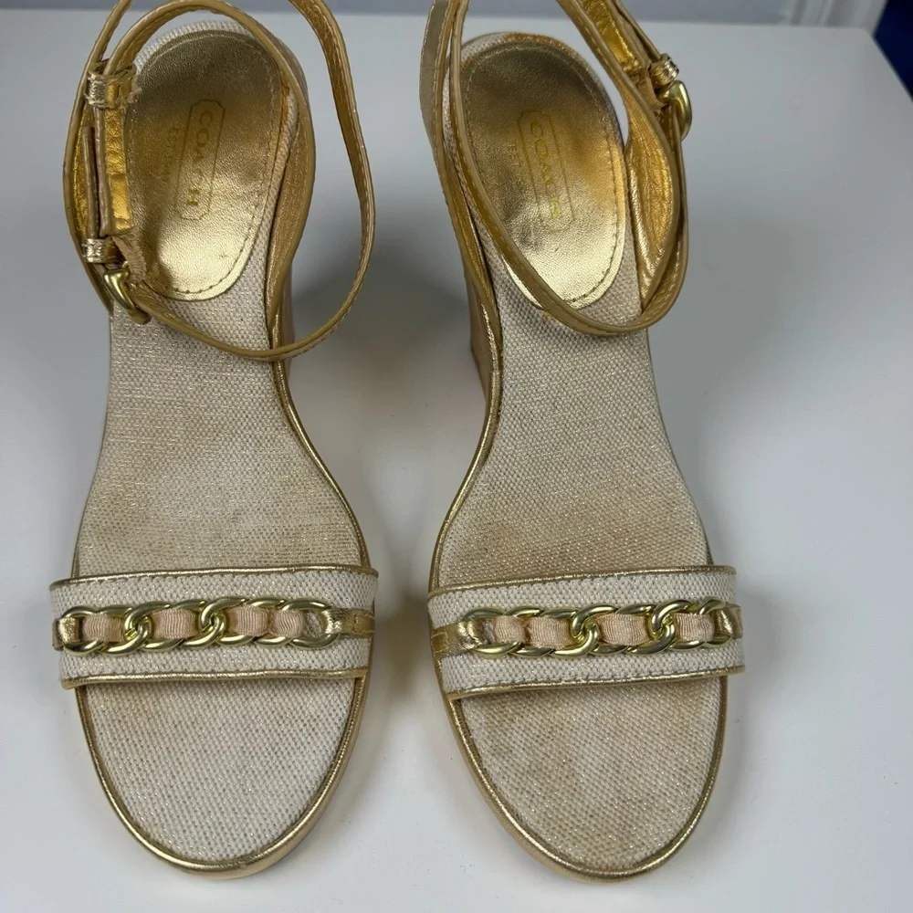 Coach Ellette Tattoo Cork Wedge Heel Sandals Rose Size 7.5 - Picture 3 of 11